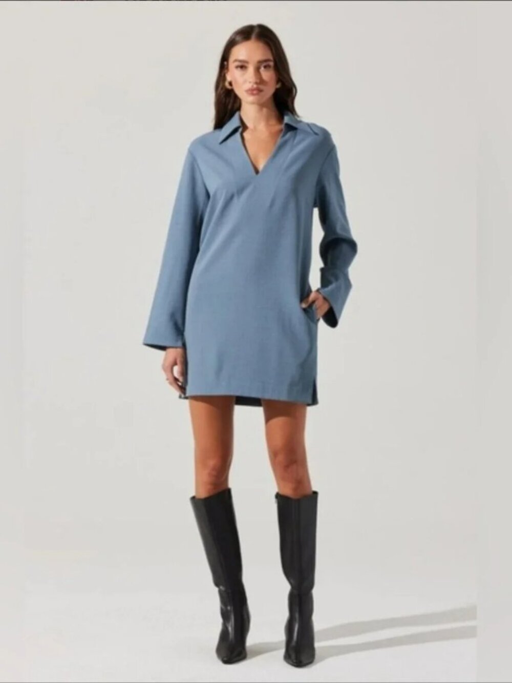 NEW! 79.00 ASTR THE LABEL COLLAR LONG SLEEVE SHIFT DRESS